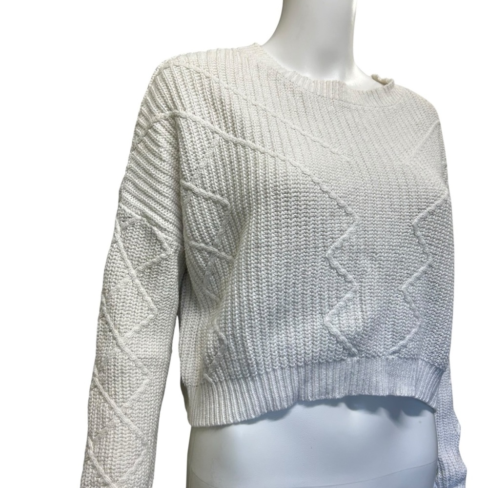 U2B Off White Cable Knit Long Sleeve Cozy Cropped Sweater Top Size S